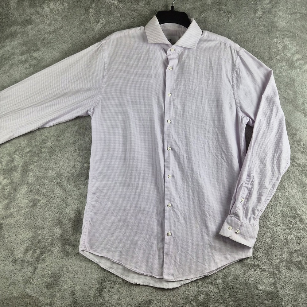 Nordstrom Rack Shirt Mens 15.5 34/35‎ Lavender Micro Check Trim Fit Long Sleeve